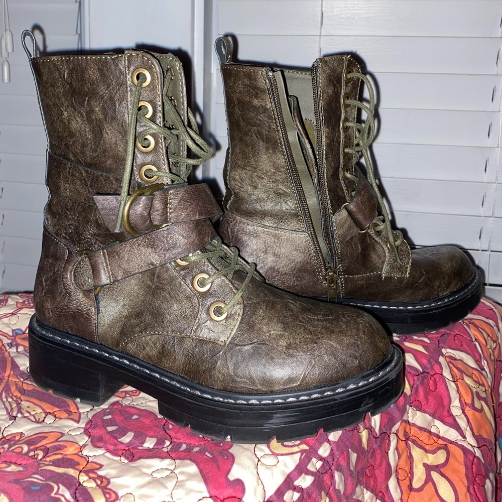 Seven7 army green combat/Moto boots